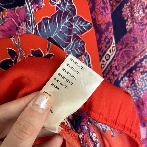 Free People boho flowy top orange pink women's size XS drawstring elastic waist - Picture 7 of 10